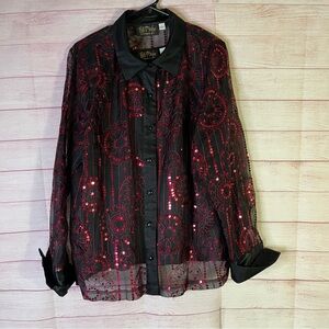 Bob Mackie Wearable Art 2 Piece Shell Sequin Long‎ Sleeve Blouse Size Large